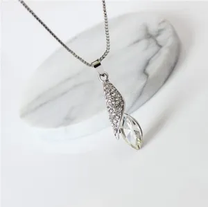 Zilveren kristal druppel hanger halsketting, elegante strass sleutelbeen ketting mooi.