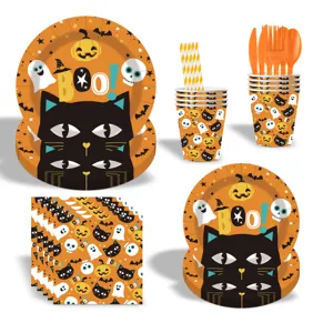 Halloween party tableware set disposable paper plates cups napkins for holiday decor