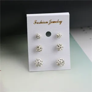 Shamballa rhinestone ball stud earrings set in white, cute crystal sphere ear jewelry gift.