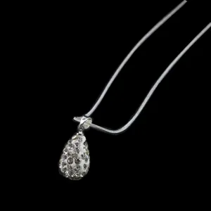 Euro-American Style Alloy Teardrop Pendant Necklace Shiny Rhinestone Disco Ball Snake Chain Charm Necklaces For Women Party Jewelry Gift