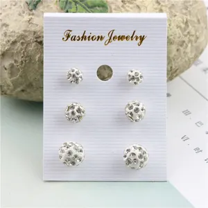 Shamballa rhinestone ball stud earrings set, minimalist white clay crystal ear studs.
