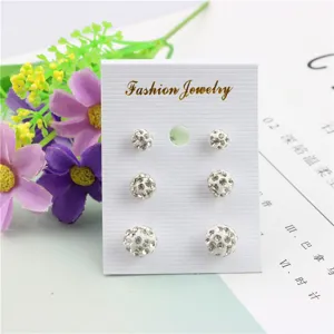 Minimalist white rhinestone Shamballa ball stud earrings set, fresh crystal ball ear studs.