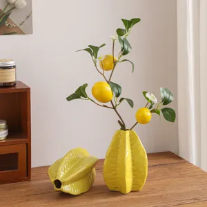 Ceramic Starfruit Vase Artificial Lemon Tree Flower Arrangement Nordic Artistic Home Decor Desktop Ornament Gift