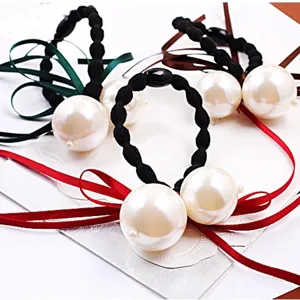 Chouchou coréen avec de grosses perles et des nœuds de ruban colorés, accessoire de coiffure.