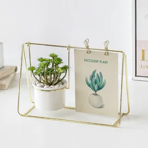 Cornice portafoto in metallo nordico pianta grassa artificiale in vaso decorazione