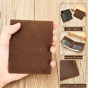 Vintage crazy horse leather wallet for men, multi-card slot cardholder and coin purse holder.