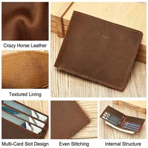 Vintage crazy horse leather wallet for men, multi-card slot card holder and coin purse.
