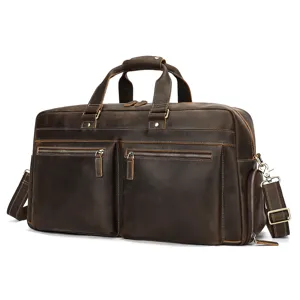 Sac de voyage vintage en cuir de cheval fou grande capacite sac de weekend pour hommes.