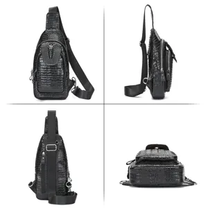 Heren Echt Lederen Borsttas Krokodillenpatroon Waterdichte Crossbody Tas Casual Dagrugzak