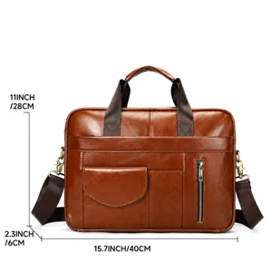 Borsa da lavoro vintage in vera pelle da uomo grande capacita per laptop 15 pollici