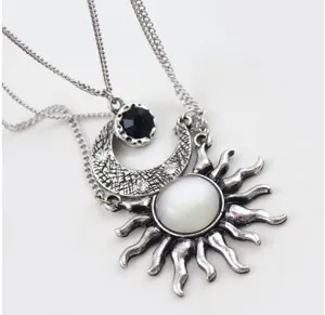 Vintage multi-layer sun moon pendant sweater chain necklace for women fashion jewelry