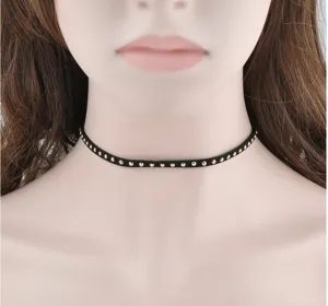 Black velvet choker necklace with gold metal studs retro style gothic fashion neck jewelry