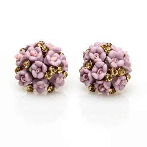 Elegante paarse roze bloem cluster oorknopjes met sprankelende strass steentjes sieraden.