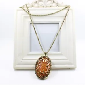 Retrò ovale ambra pendente lungo maglione catena collana con strass intagliati.