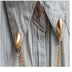 Punk stile camicia colletto clip metallo catena spilla retro perno moda accessori chic