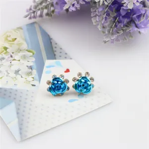Mode Roos Bloem Oorknopjes Legering Strass Florale Oorbellen Voor Dames Elegante Kristallen Oorknopjes Sieraden Cadeau