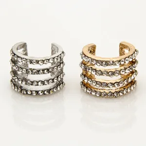 Modieuze meerlagige strass knokkelringen, sprankelende kristallen metalen open ringen.
