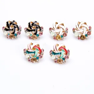 Orecchini a Bottone a Mulino a Vento in Lega Stile Coreano Orecchini in Smalto con Strass Colorati Gioielli da Donna Eleganti
