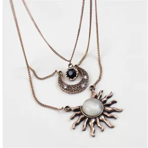 Vintage Alloy Rhinestone Sun Moon Multi Layer Necklace Long Sweater Chain for Women Bohemian Party Jewelry Gift