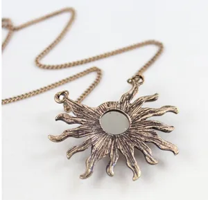 Vintage Bronze Sun Pendant Necklace Detail View Retro Fashion Jewelry Accessory for Women