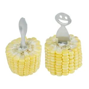 Juego de soportes para maiz de acero inoxidable, bonitos tenedores de fruta para barbacoa.