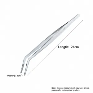 Stainless steel bent tweezers, 24cm total length, 2mm thickness, ideal for gardening.
