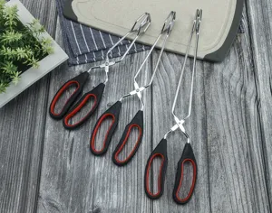 Stainless steel kitchen food tongs, BBQ steak bread scissors clip tool for cooking baking.