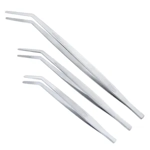 Stainless steel curved tweezers set for gardening, crafting and household precise maintenance tasks.