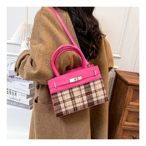 Bolso de hombro para mujer elegante invierno 2025 nuevo de moda color de contraste a cuadros
