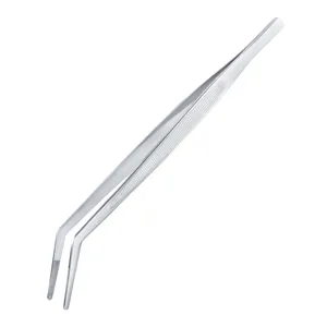 Thickened stainless steel 30cm curved tweezers, ideal for gardening and precision use.