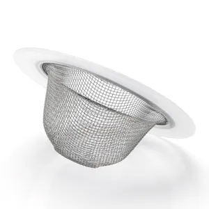 Stainless steel kitchen sink strainer with white rim anti-clogging mesh filter main view