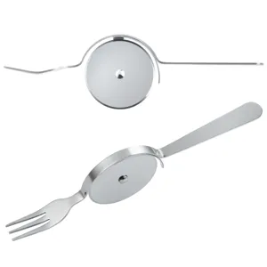 Cortador de pizza y tenedor de acero inoxidable 2 en 1, herramienta de cocina útil.