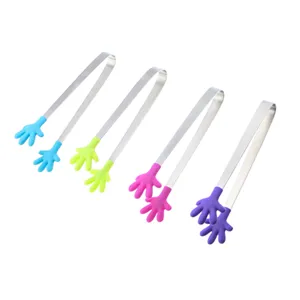 Mini Stainless Steel Food Tongs Silicone Palm Ice Tongs Small Kitchen Tong For Sugar Cube Buffet Appetizer Serving