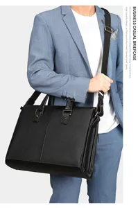 Bolso maletin casual de negocio de cuero genuino para hombre gran capacidad para hombro.