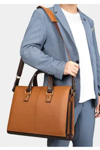 Maletin de negocios de cuero para hombre y bolso para ordenador de oficina y uso diario.