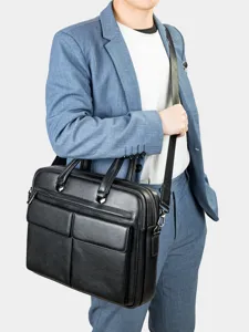Porte-documents en Cuir Véritable pour Hommes Sac pour Ordinateur Portable Sac Messager d'Affaires Sac à Main