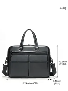 Sac de travail homme en cuir veritable sacoche pour ordinateur portable bandouliere noir