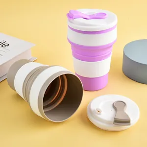 Botella de Agua Plegable de Silicona Portátil Taza de Café de Viaje Telescópica Con Tapa