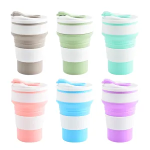 Taza de café de silicona plegable portátil con tapa, taza telescópica de viaje para exterior