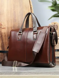 Maletín de Negocios para Hombre Vintage de Cuero Auténtico Bolsas para Portátil Impermeable Resistente al Desgaste Bolso de Oficina