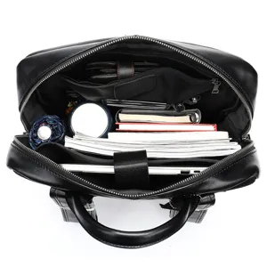 Sac à dos de voyage en cuir noir pour homme, grand compartiment intérieur de sac d'ordinateur