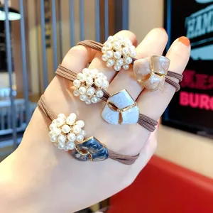 Korean style minimalist pearl hair ties elastic rubber bands cute floral hair accessories for women