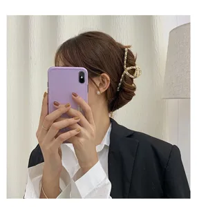 Elegant metal chain pearl hair claw clip simple shark clip for stylish daily hair styling.