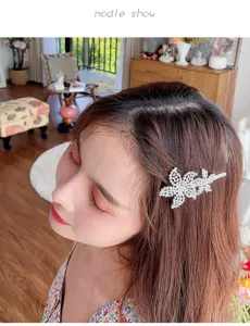 Pince à cheveux fleur strass style coréen, barrette latérale scintillante pour jolies filles.