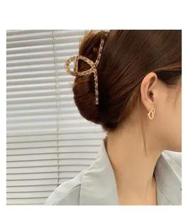 Korean style metal chain hair claw clip pink ribbon elegant shark clip for women hair styling