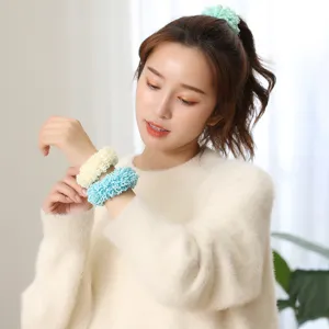 Soft plush hair scrunchies cute fluffy hair ties elastic towel hair bands for daily styling.