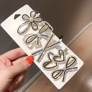 Korean Style Rhinestone Alloy Bow Hair Clip For Women Sweet Floral Heart Pattern Duckbill Clip Elegant Girl Hair Accessories