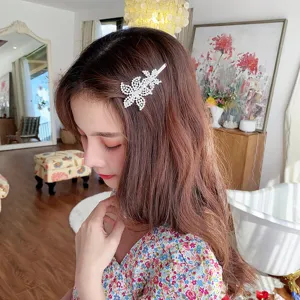 Barrette à Cheveux Fleur Style Coréen Élégant Strass en Alliage et Perle Artificielle Clip Latéral pour Femmes Filles Bijoux