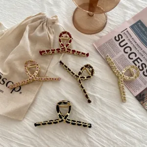 Korean Style Minimalist Metal Intertwined Chain Hair Claw Geometric Bowknot Leather Ribbon Shark Clip Hair Styling Accessories For Women Girls Daily Party Gift