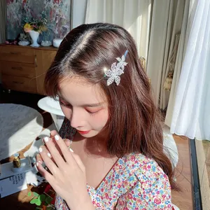 Pince à cheveux fleur strass scintillante style coréen jolie barrette mignonne
